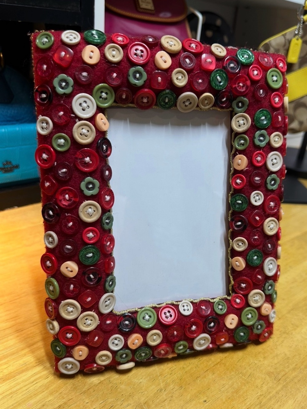 Picture Frame w/ buttons design in red green and white colors